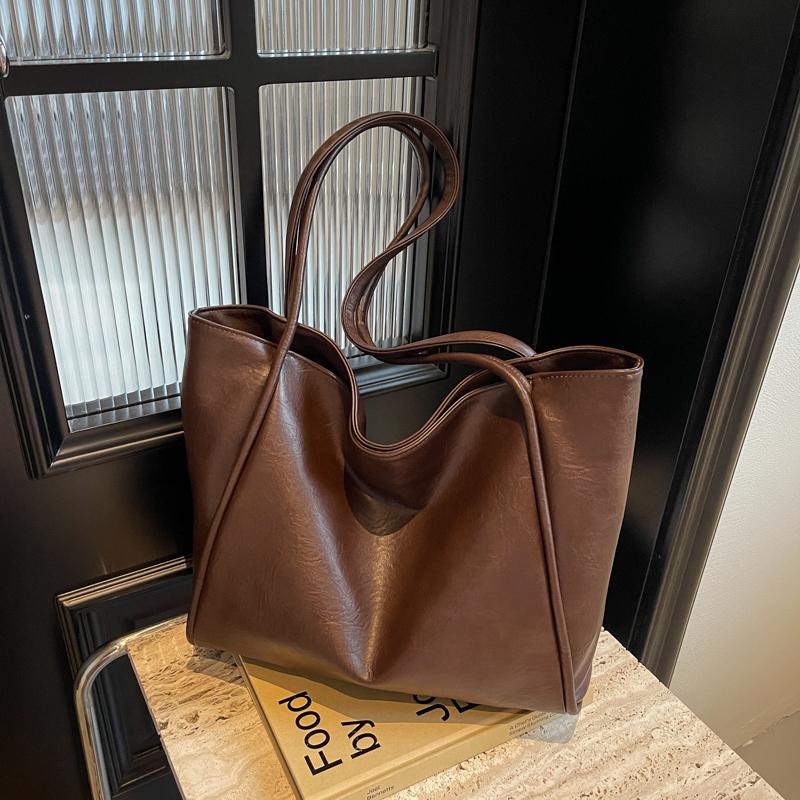 Sewing Thread Large Capacity PU Tote Bags Hot Sale Retro Solid Color Hasp Fashion Commute Soft Versatile Shoulder Bags