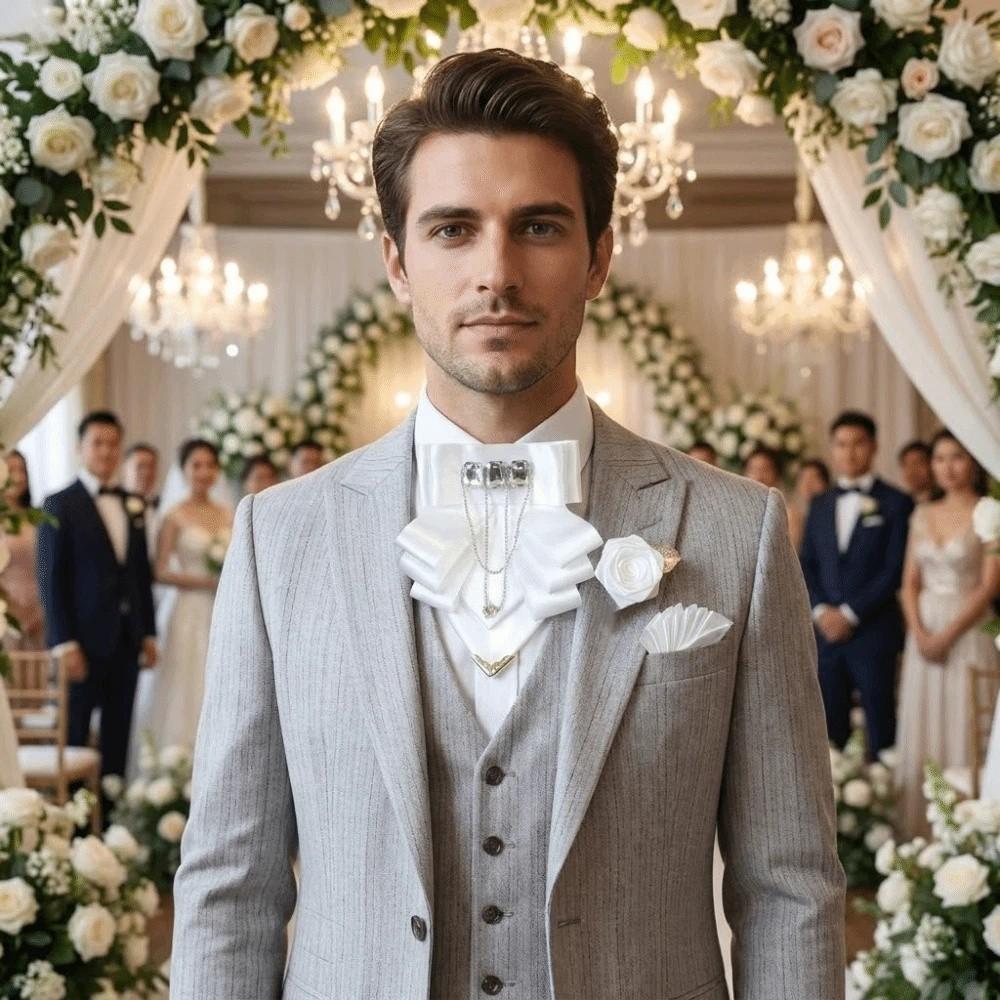 3 pcs/set Exaggerated Collar Bow Tie Brooch Set Rhinestone Wedding Accessory Set Wedding