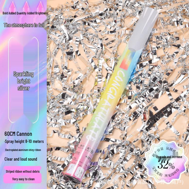 

Silver Ribbon Wedding Confetti Cannon - Handheld, Twist-to-Launch, Dazzling Meteor Shower Fireworks Effect