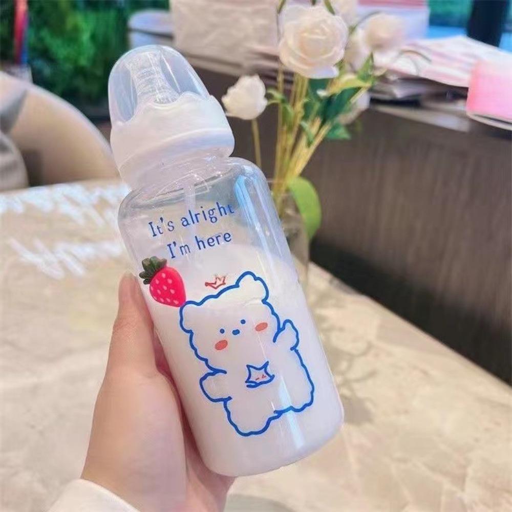400ml Portable Straw Cup Strawberry Bear Drinking Bottles Cute Water Bottle  Girls Kids Adult
