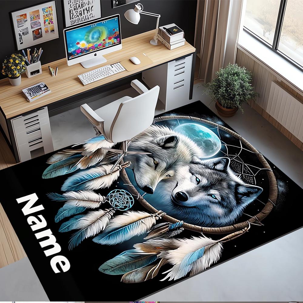 Custom Name Wolf Printed Carpet,Rug for Office Chair Living Room Bedroom Kitchen Room Decor Gifts.