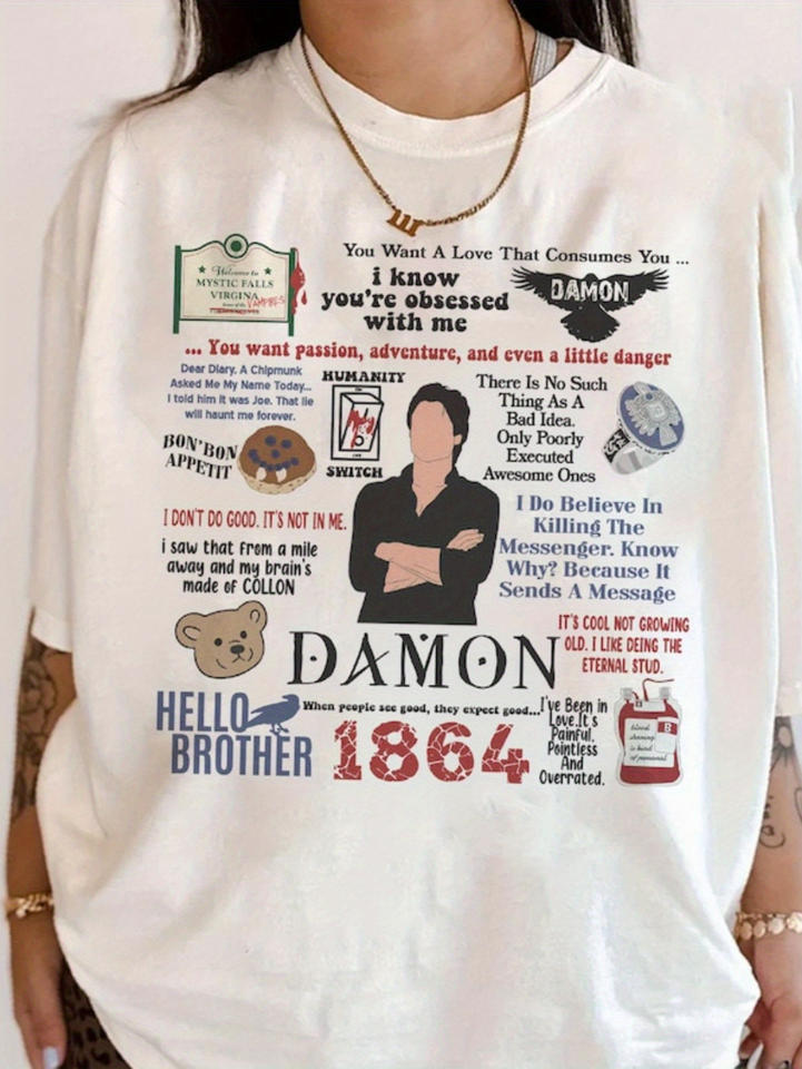 The Vampire Diaries Damon Salvador TVD Vampire Diaries Reference Women T-shirt Team Damon Graphic T-shirt Unisex T-shirt