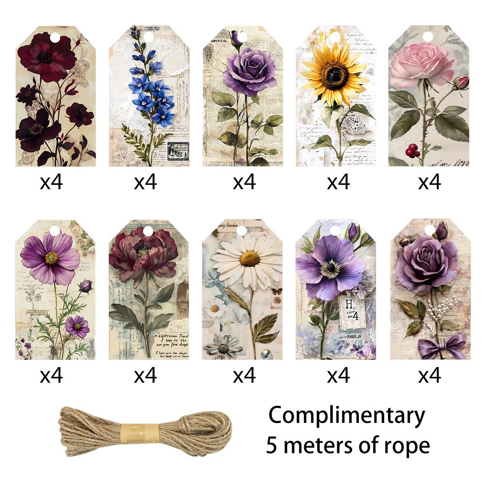 40pcs, Rose Decorative Tags, Gift Tags, Party Decorations, DIY Cards, Packaging Decorations, Party Cards, Gift Twine