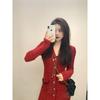 Red long-sleeved dress autumn dress new women's clothing early autumn temperament high-end skirt