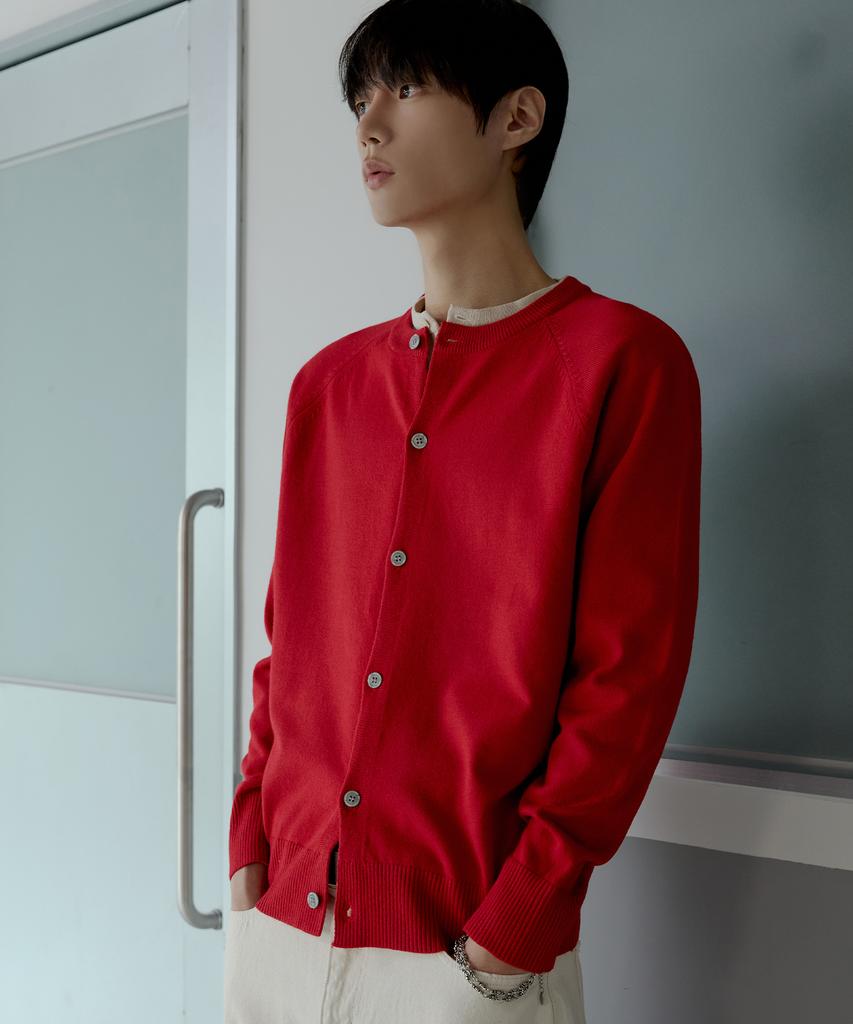 Nodu Raglan Herasi Round Crop Cardigan [Red]