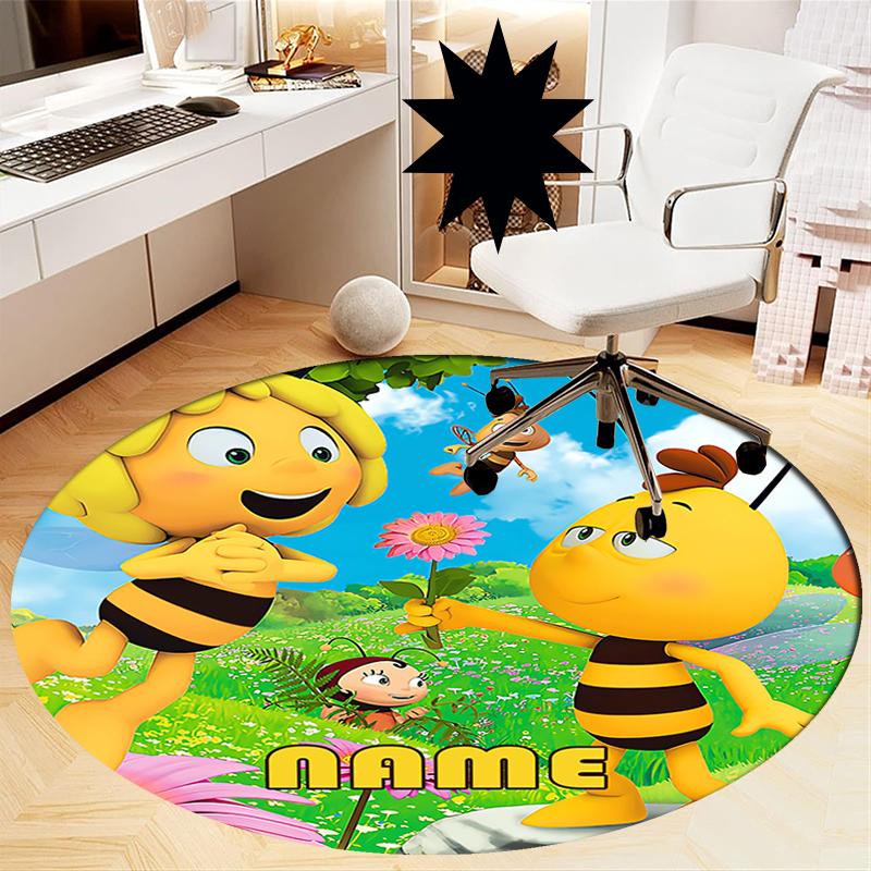 Custom Name Maya the Bee Printed Round Rug Carpet Chair Rug Area Rug Entryway Doormats,for Office Chair Living Room Bedroom Kitchen Room.