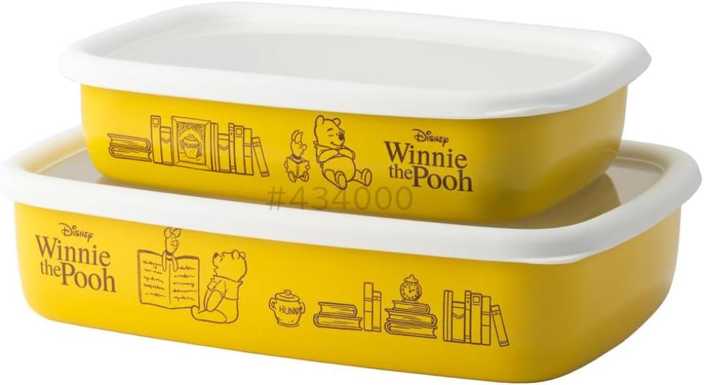Fuji Enamel Disney Winnie the Pooh Shallow Square Container ML Set 2-Piece DYQ-2SF.P