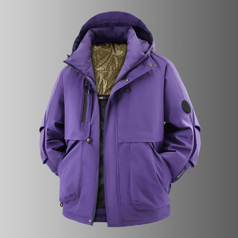 Men's Orange Thermal Insulated Hooded Parka Waterproof Windproof Winter Jacket