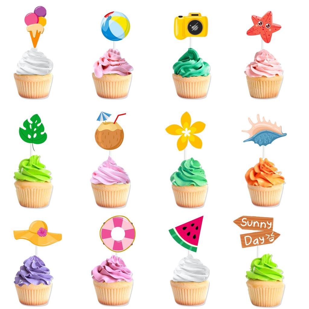 Party Summer Cake Toppers With Paper Flag Inserts Kids Birthday Prop Festival