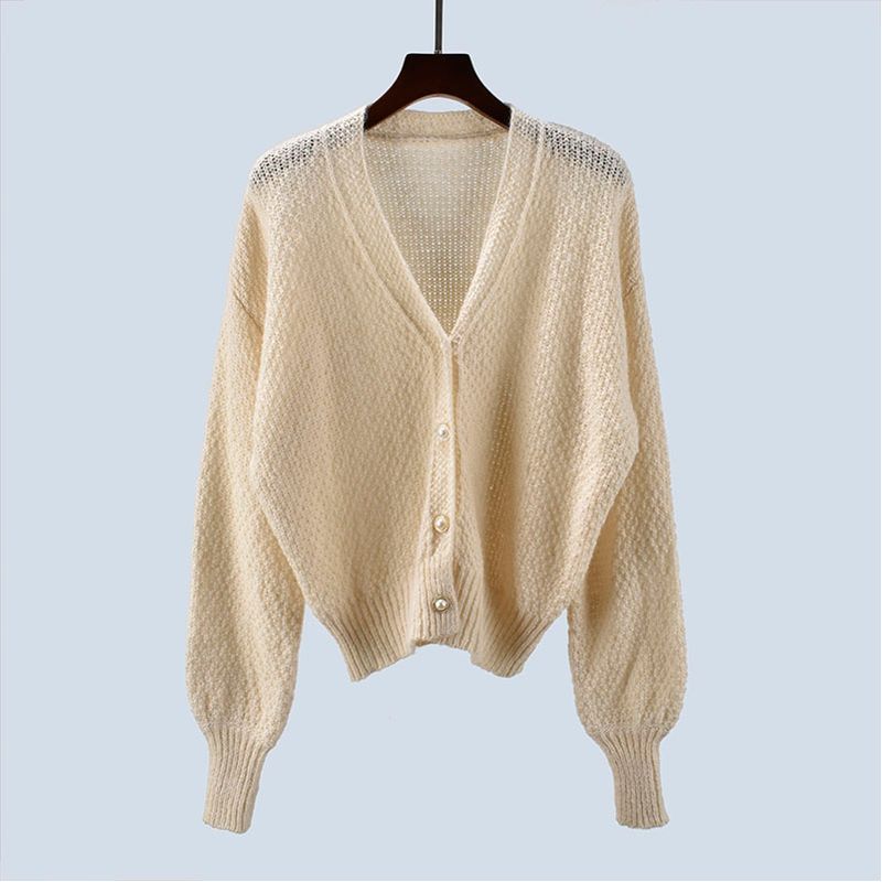 Wool Mohair Spring & Fall Women's Knitting Sweater Lazy Style Long Sleeve Pure Color Cardigan Plaid Loose Elastic Outwear
