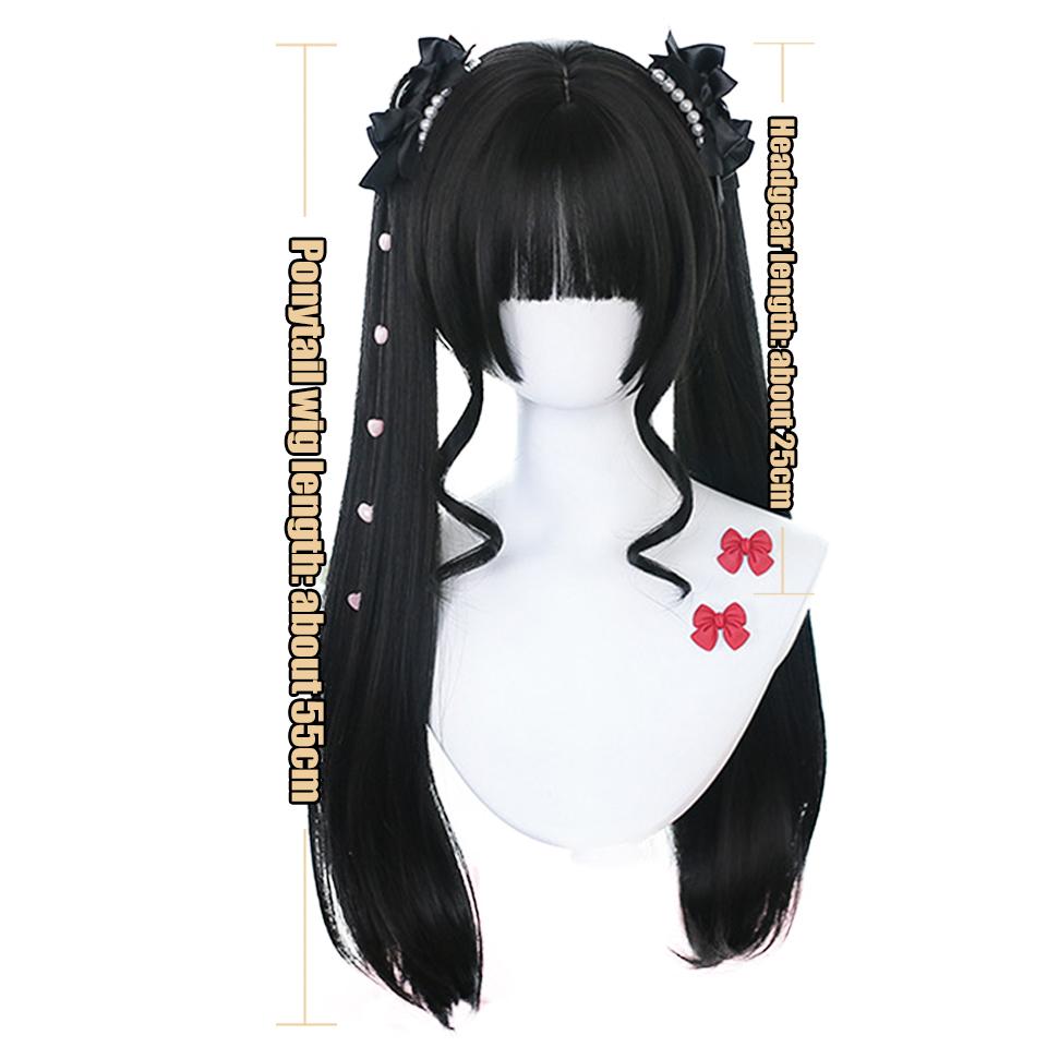 Long Straight Hair Double Ponytail Synthetic Wig Female Straight Bangs Lolita Cosplay Festival Straight Hair Double Ponytail Wig