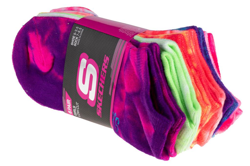 Skechers 6pk Girls Non Terry Tie Dye, for Girl multicolour Socks