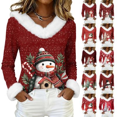 Langarmshirts für Damen, süße Oberteile, Weihnachtsdrucke, T-Shirts, Blusen, lässig, Übergröße, Basic-Oberteile, Pullover