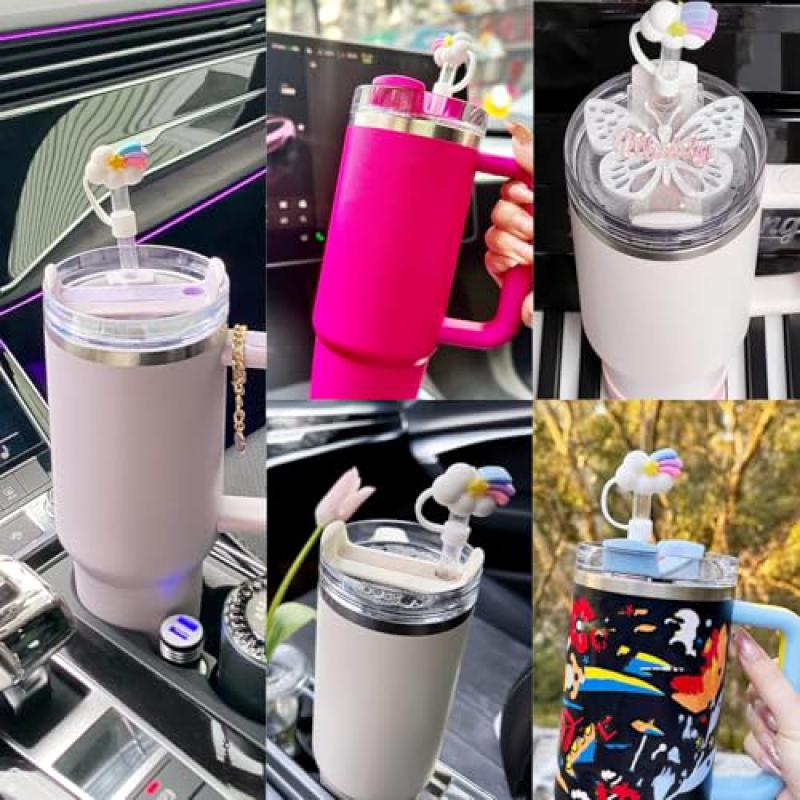 3D Crown Cloud Straw Toppers Rainbow Cloud Straw Covers, Soft Silicone 0.4in/10mm Straws Accessories with Stanley Cup 40Oz