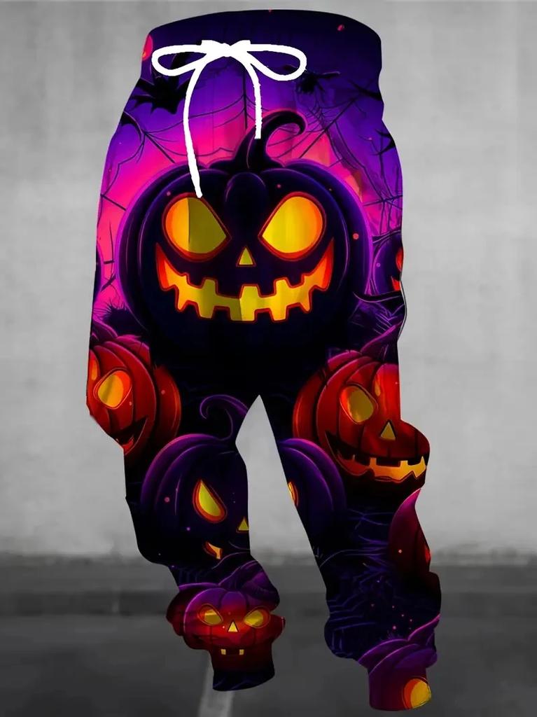Autumn/Winter 3D Printed Colorful Alien Skull Graffiti Men's Fleece-Lined Thick Long Trousers - Warm Low Crotch Street Jogging Pants