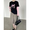 Taoguan Frühling Damen Schlankmachendes Rundhals-T-Shirt mit kleinem Pferdeaufdruck Two-in-One