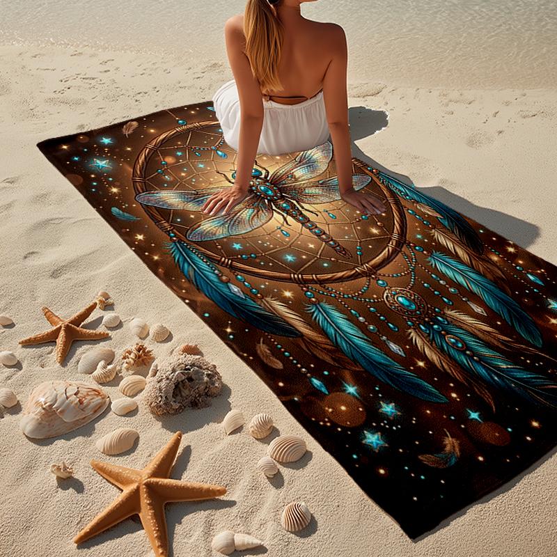 Dreamcatcher Dragonfly Music Feathers Beach Towel, Super Soft Microfiber, Gift for Her/Him, Birthday, for Pool, Beach, Travel, Home Decor Fan gifts