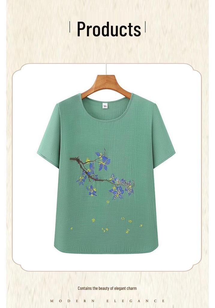 2026 Mid-aged & Elderly Women's Summer Short-sleeve Two-piece Set - Grandma Mom Pajama Top & Pants