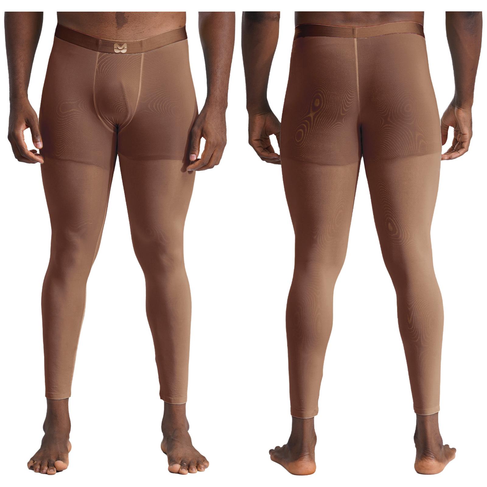 

Чоловіча нижня білизна Ice Silk Low Rise Slim Legging Tight Pant Buge Pouch Безшовні еластичні довгі штани XL