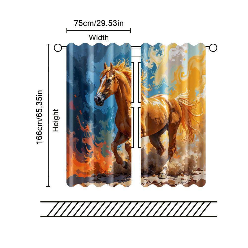 2 Pcs   Filtering Curtains (excluding Rods   Non-movable   Without Batteries) Colorful Horse for Use In Bedrooms and Living Rooms
