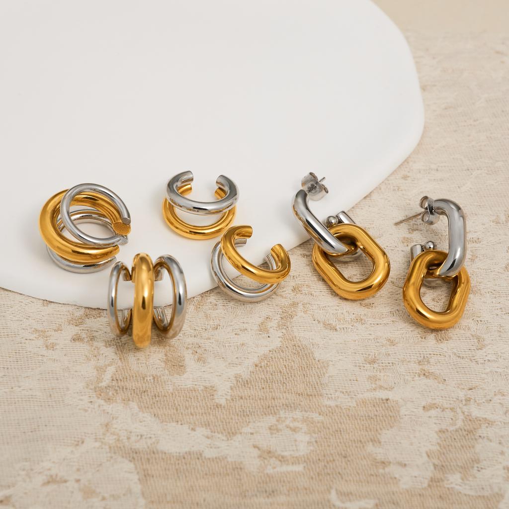 NEW VINTAGE THREE MIX COLOR GYPSY EAR CLIP EARRINGS 2027 Dazan Ins Trendy 18k Pvd Gold Plated Stainless Steel Luxury Jewelry