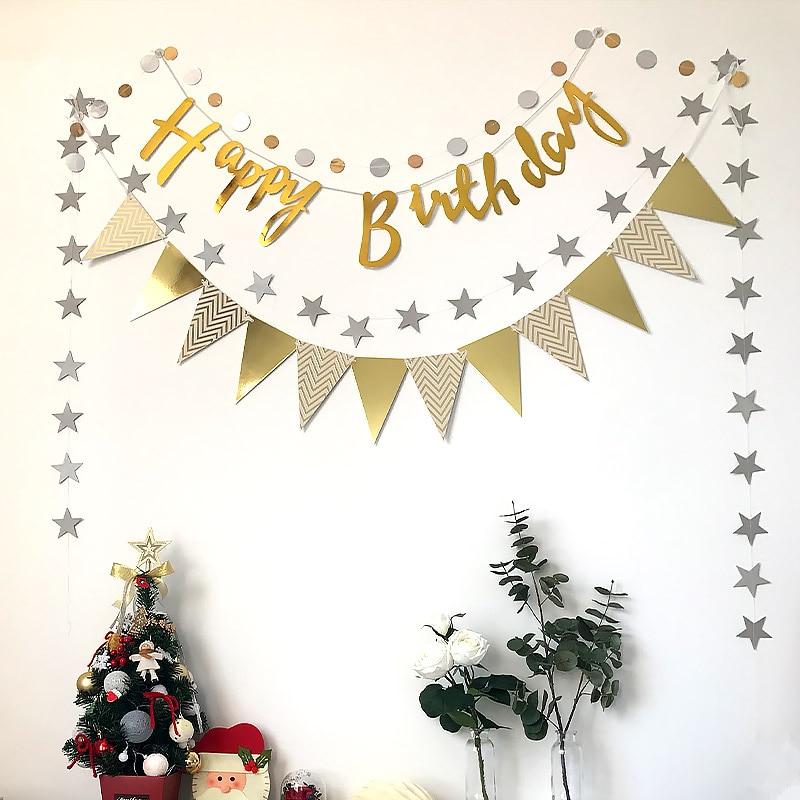 Gold Sliver Flag Banner Garland DIY Glitter Bunting Paper Birthday Banner for Home Event Party Wedding Decoration Party Supplies
