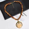 Round Unique Carved Bohemian Vintage Necklace Lady Multilayer Beads Chain Pendant Necklace