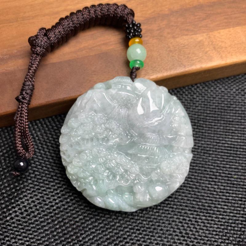 A-Grade Natural Jade Landscape Carving Pendant Ornament - Chinese Style Handicraft