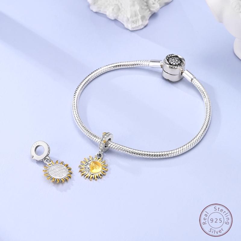 Copper Beaded Pendant Shiny Zirconia Sunflower Flower Original 3Mm Bracelet Women Fine Jewelry
