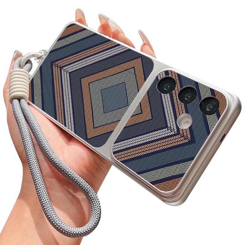Geometric Cloth Texture Leather Lanyard Case For Samsung Galaxy A57 A37 A17 A56 A36 A26 A16 A55 A54 5G S21 FE S22 S23 S24 S25 Plus S26 Ultra