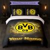 Set Biancheria da Letto Personalizzato Borussia Dortmund con Nome Testo 1 Copripiumino+2 Federe Logo Calcio Regalo Personalizzato per Occasioni Speciali Decorazione Camera da Letto