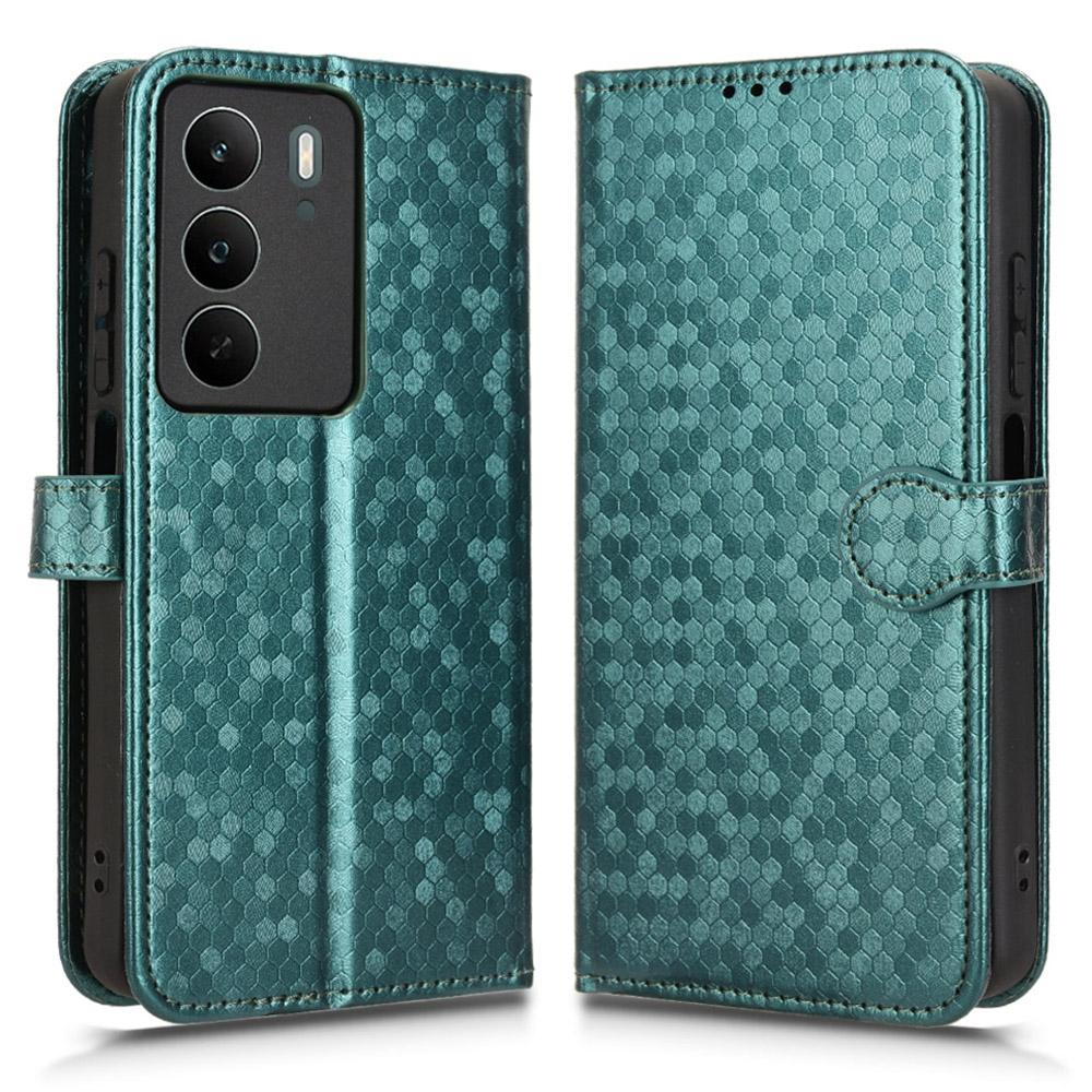 For Realme C71 4G Lommebokdeksel Prikkmønster Preg PU Lær Telefondeksel med Håndleddsstropp