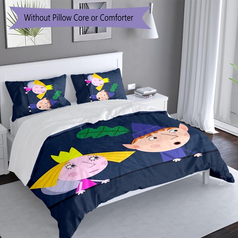 3pcs Ben and Holly's Little Kingdom Duvet Cover Set, Includes 1 Duvet Cover and 2 Pillowcases,Skin-Friendly&Comfortable Fabric,Suitable Bedding Sets