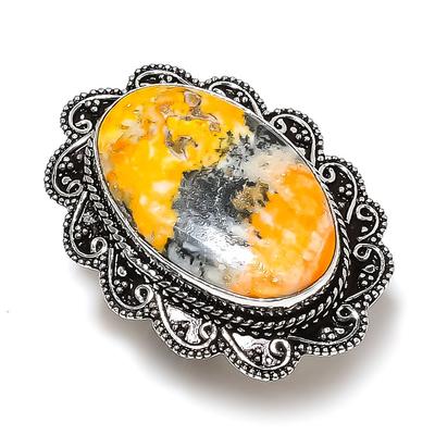 Natural Bumblebee Jasper Gemstone Handmade 925 Sterling Silver Ring Size 7 F9c73
