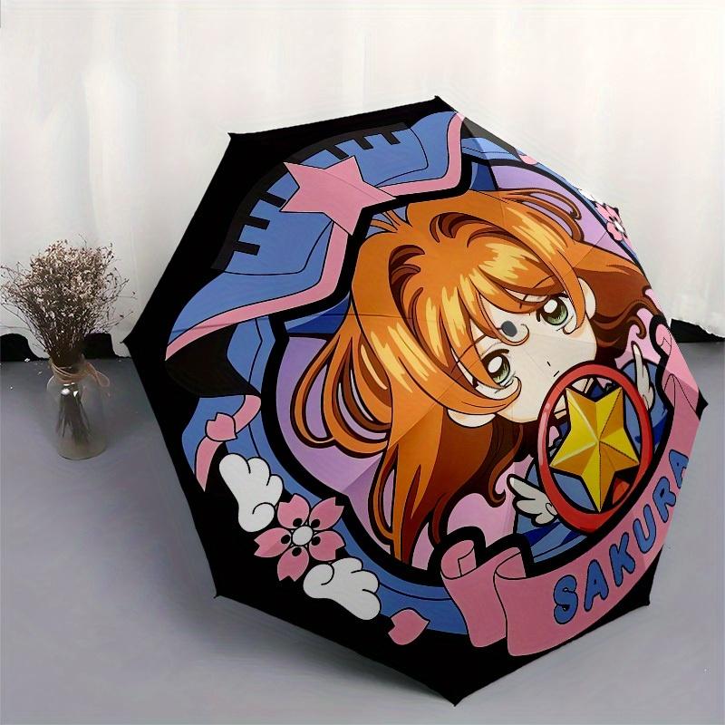 1pc Sakura Star Badge Umbrella with Plastic Handle,Suitable for All Seasons Home Travel Outdoor UmbrellaM1036