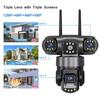 Wireless WiFi/4G Network Camera, HD Night Vision Waterproof CCTV Surveillance, Triple Lens and Triple Screen Security Video Recorder
