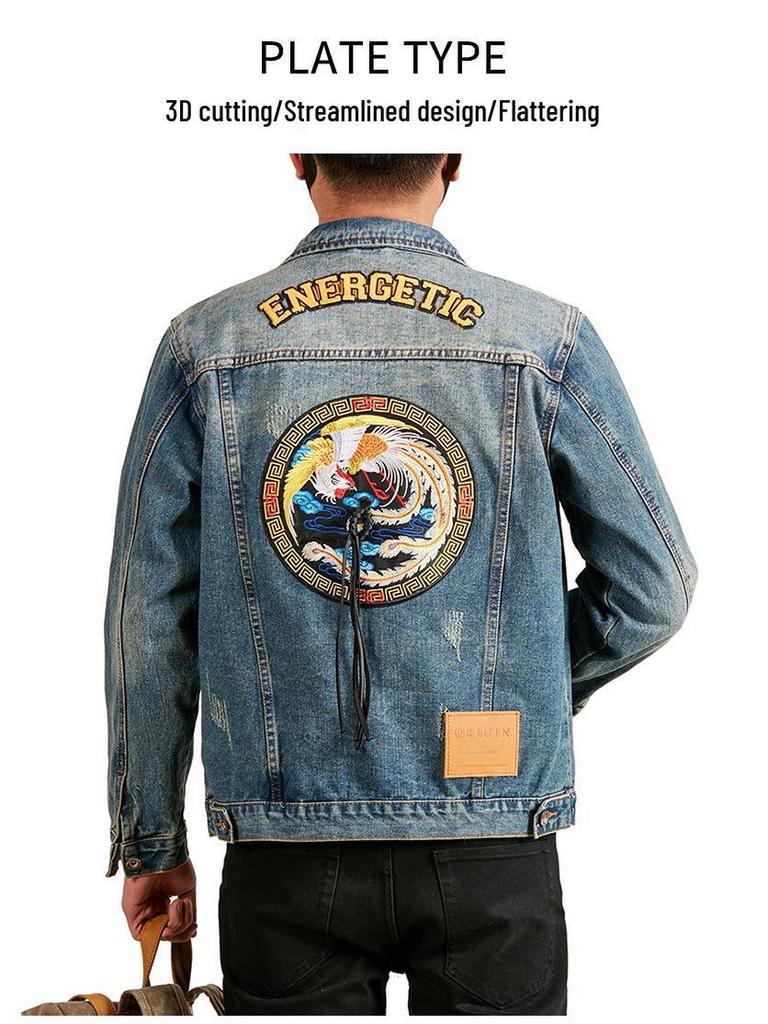 Xintang Mens Retro Heavy Industry Denim Jacket – High Street Turn-Down Collar Shirt Jacket 2025, American Loose Fit Top