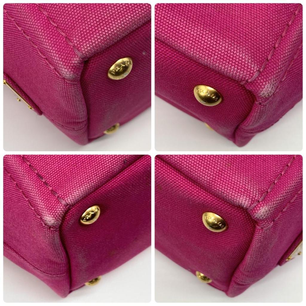 PRADA Canapa Mini Handbag Tote Shoulder Bag Canvas 2WAY Pink Logo Jacquard Women's