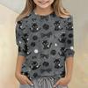 Kids Animal Print Crew Neck Three Quarter Sleeve Casual T Shirt Soft Fabric Comfortable Fit Lightweight Design for Everyday Wear