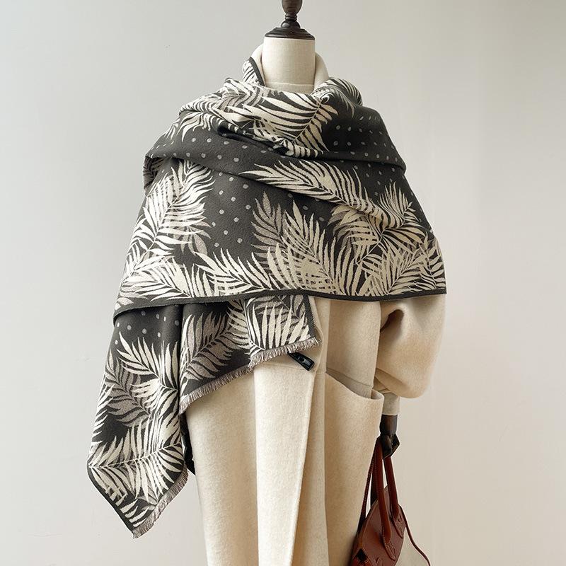 Plant Leaves, Coconut Leaves, Personality Exaggerated Trend Polka Dots, Women's Imitation Cashmere Warm Scarf, Air Conditioner Shawl