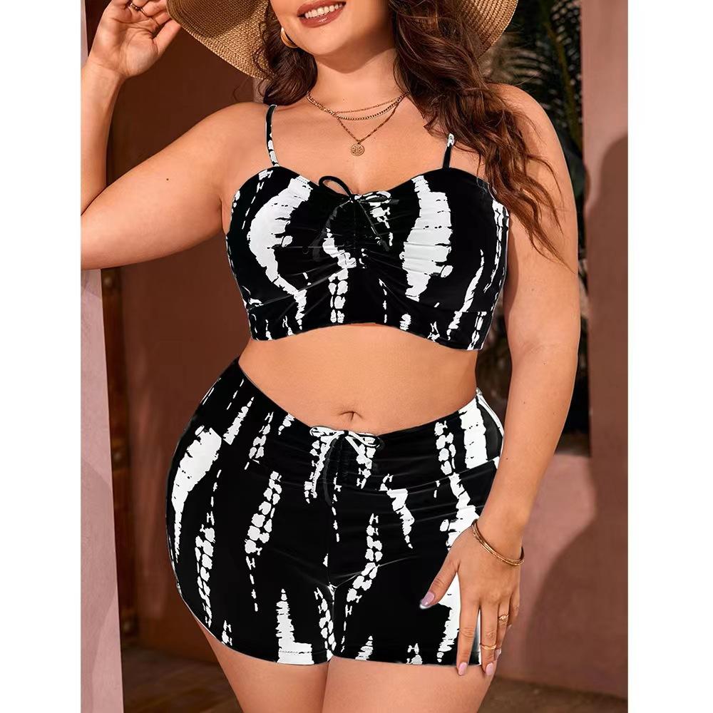 2025 Plus Large Size Ruffle Bikini Floral Swimwear Women Trim Tie Front Swimsuit Female High Waist Swimming Bathing Swim Suit