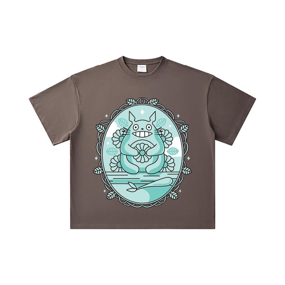 260 GSM Double Yarn 32 Count 100% Cotton Ghibli V6 Totoro Print Unisex Heavy Cotton T Shirt