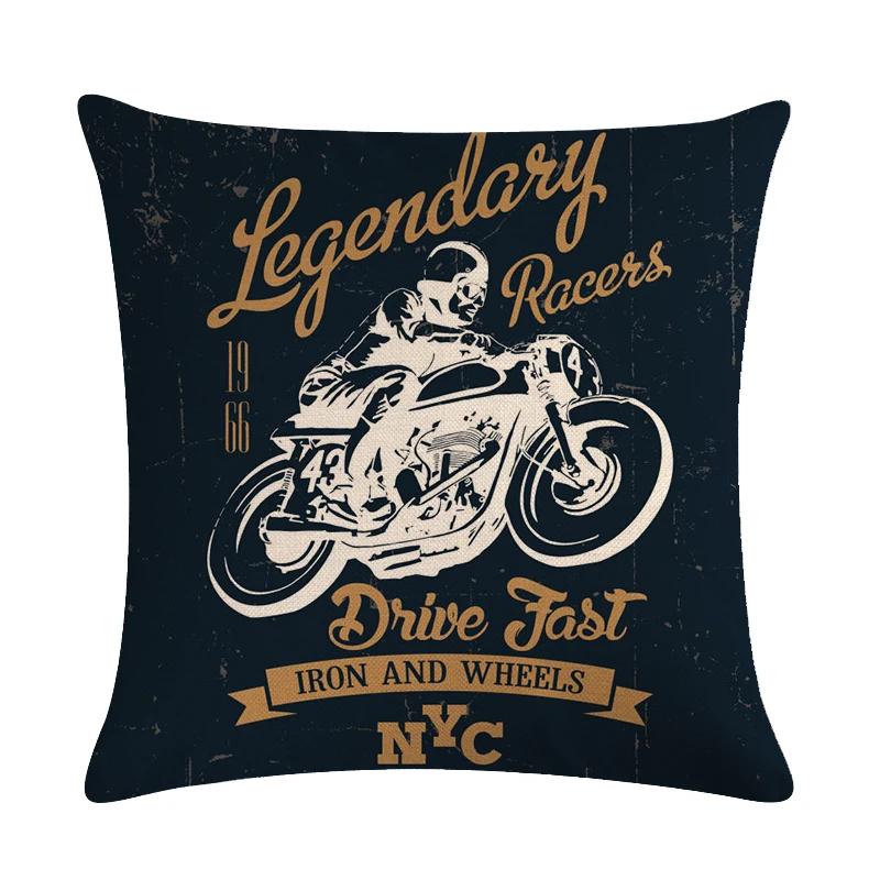 Home Decor Motorcycle Poster Art Letters   Bedroom Pillow Cover Vintage  Sofa Cushion