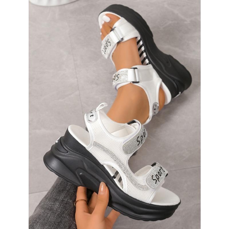 Grote Maat Dames Sandalen Zomer Ronde Neus Muffin Dikke Zool Strass