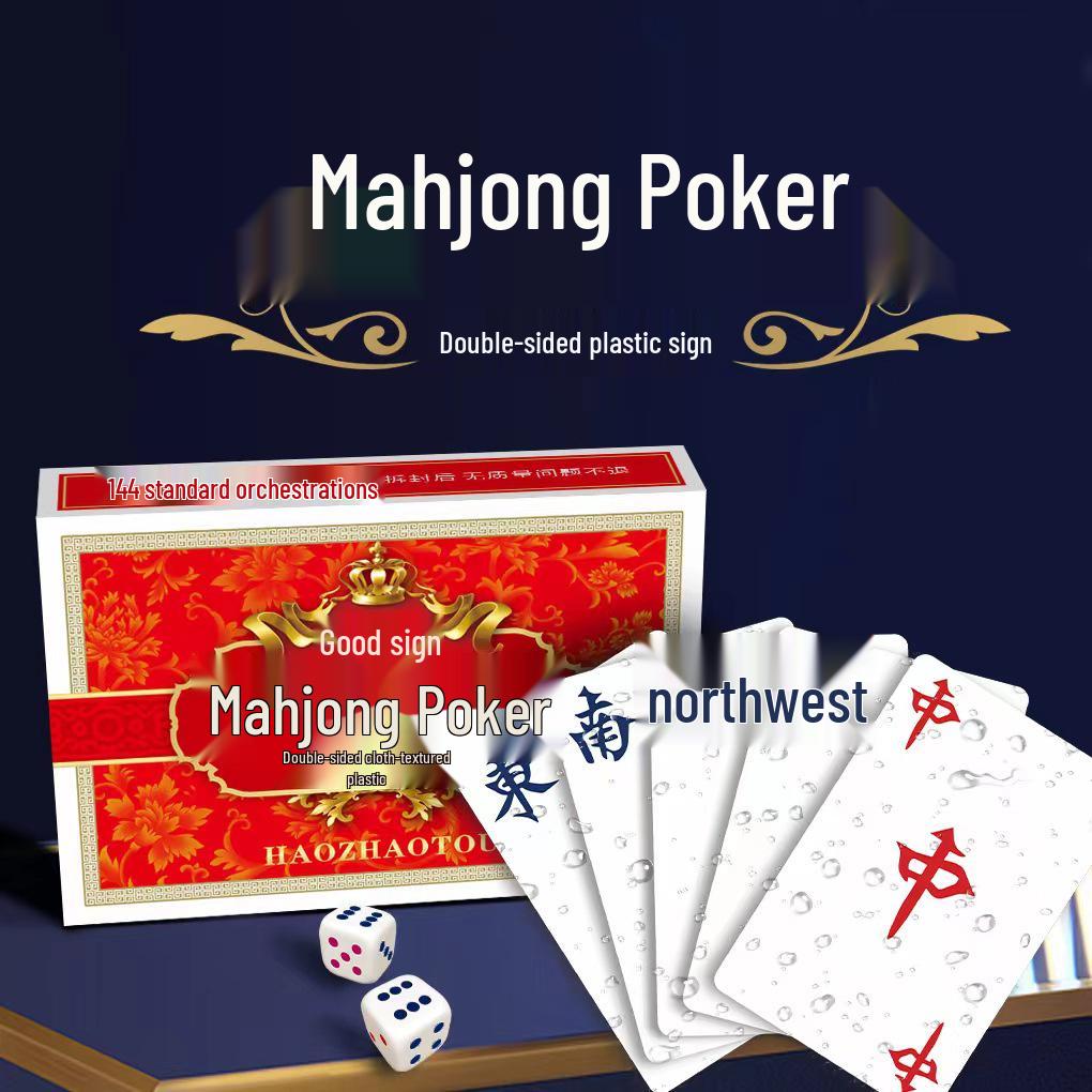 Waterproof Thick Mahjong Poker Cards with Non-slip Texture, Includes Dice