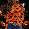 Women's Halloween Print Long Sleeve Top with Side Slit Round Neck for Casual Everyday Wear