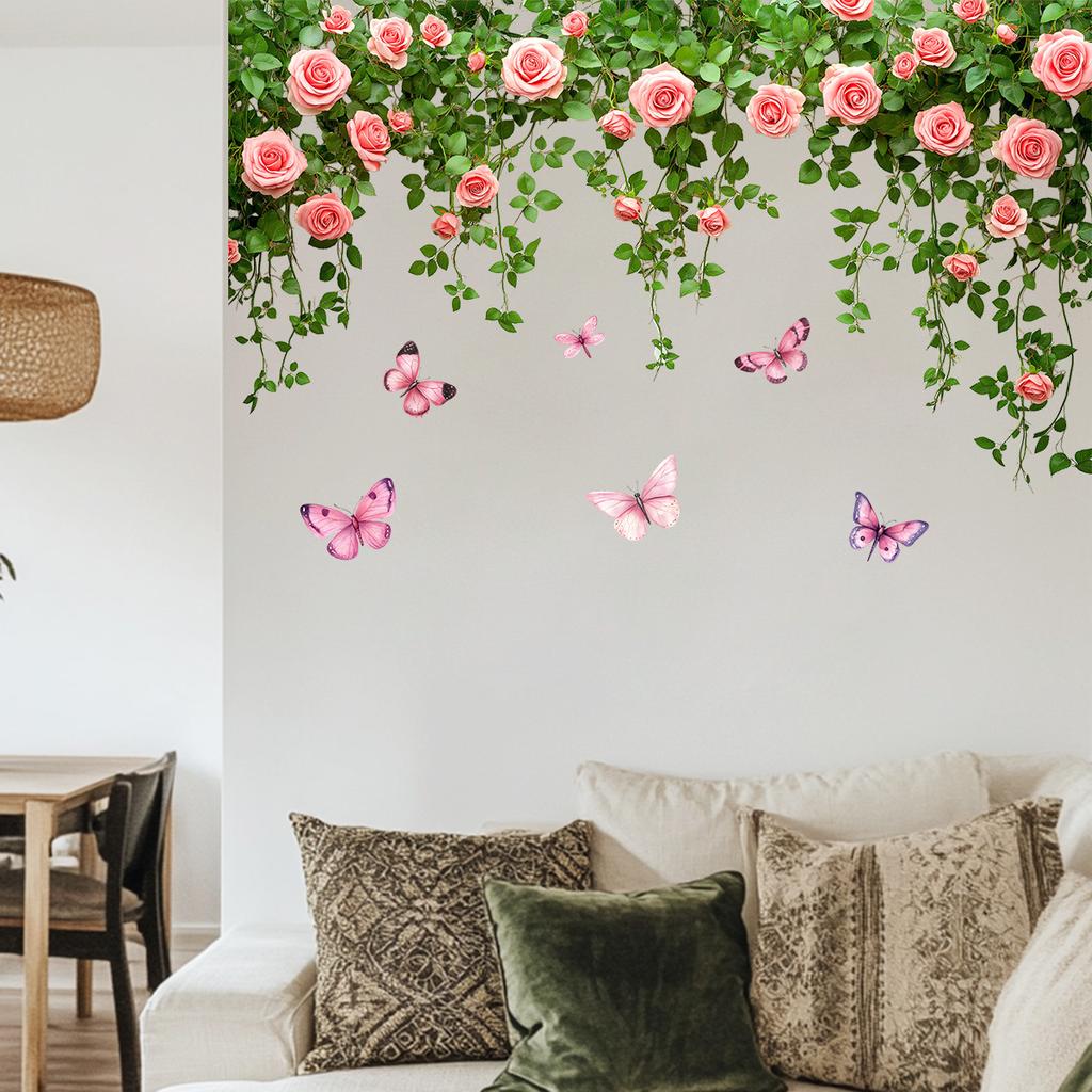 Pastoral Style Flower Butterfly Wall Stickers, Wall Decoration Stickers, Home Beautification Self-adhesive Wall Stickers