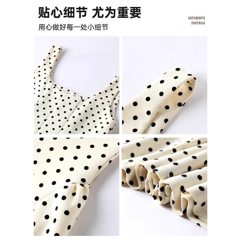 White beautiful short skirt, women's early spring is particularly beautiful, waist pinched and thin, small polka dot suspender dress