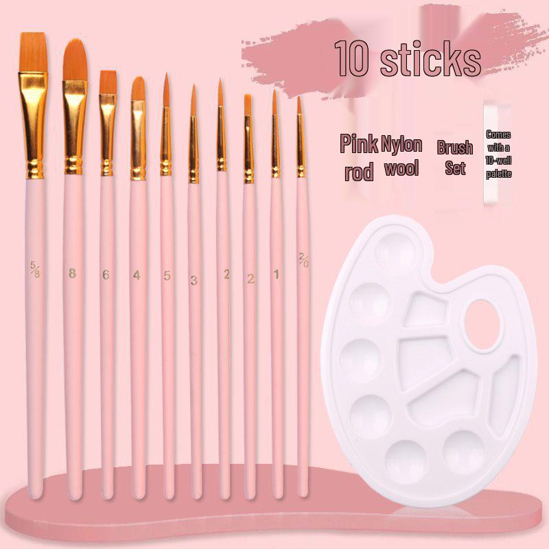 10-Piece Nylon Gouache & Acrylic Paintbrush Set for Students