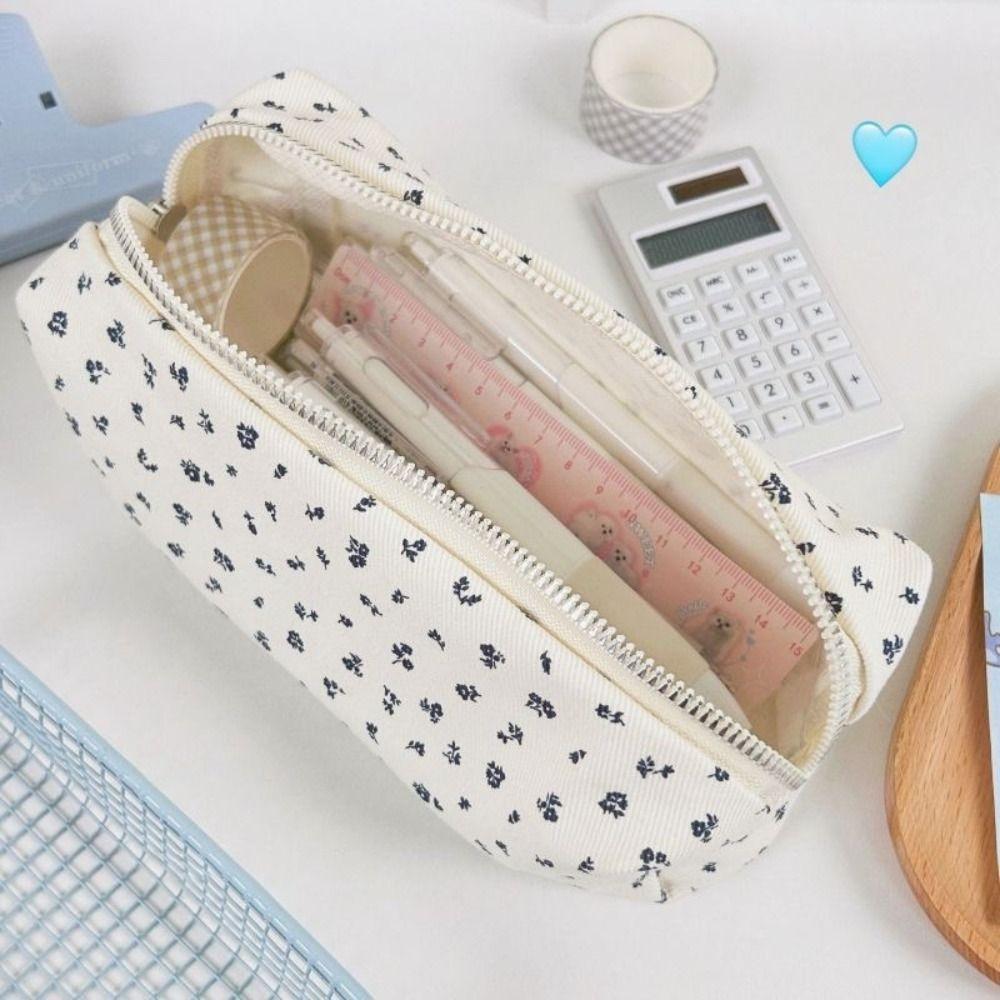 Süße Blumenprint Stifttasche Leinwand Schreibwarentasche Große Kapazität Federmäppchen Multifunktionaler Schreibwaren-Organizer Schulbedarf